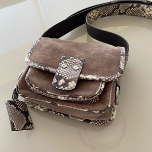 Mk suede taupe bag with animal print trim/ leather shoulder strap. NWT